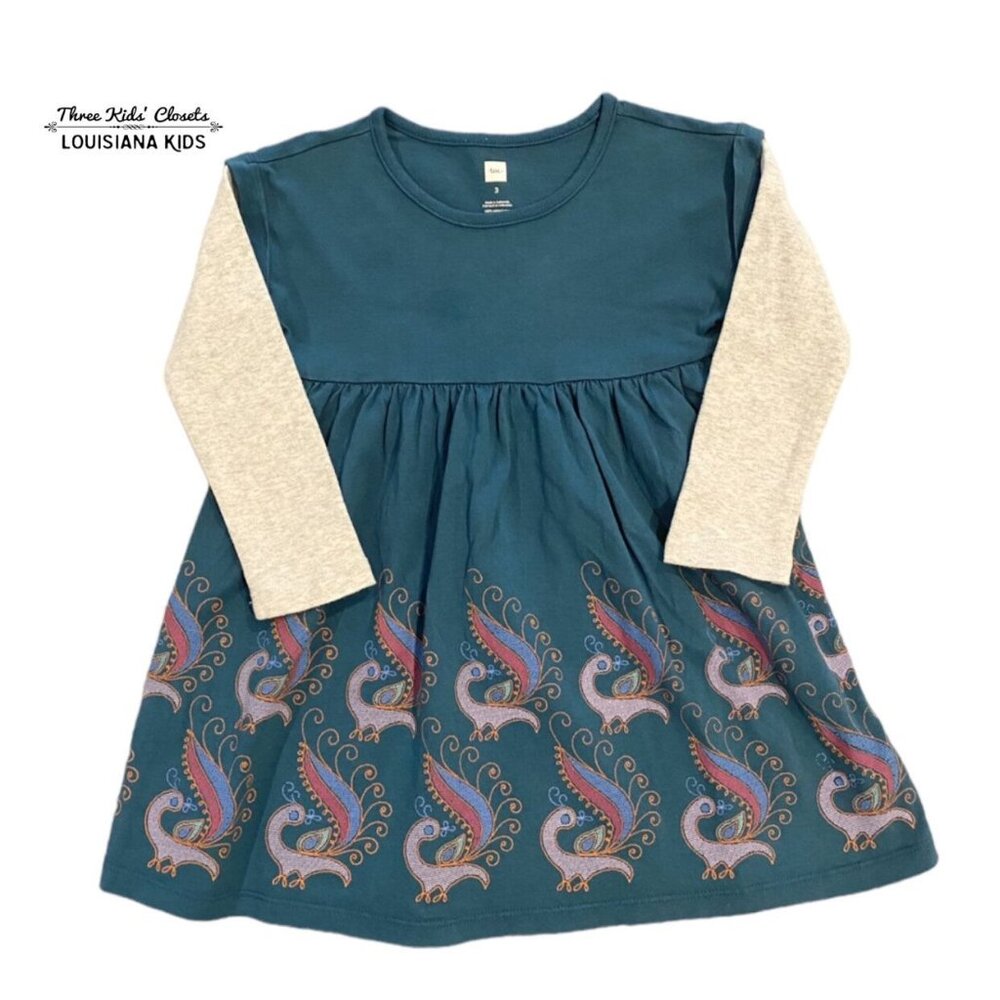 Tea Collection Sz 3 Teal Peacock Dress